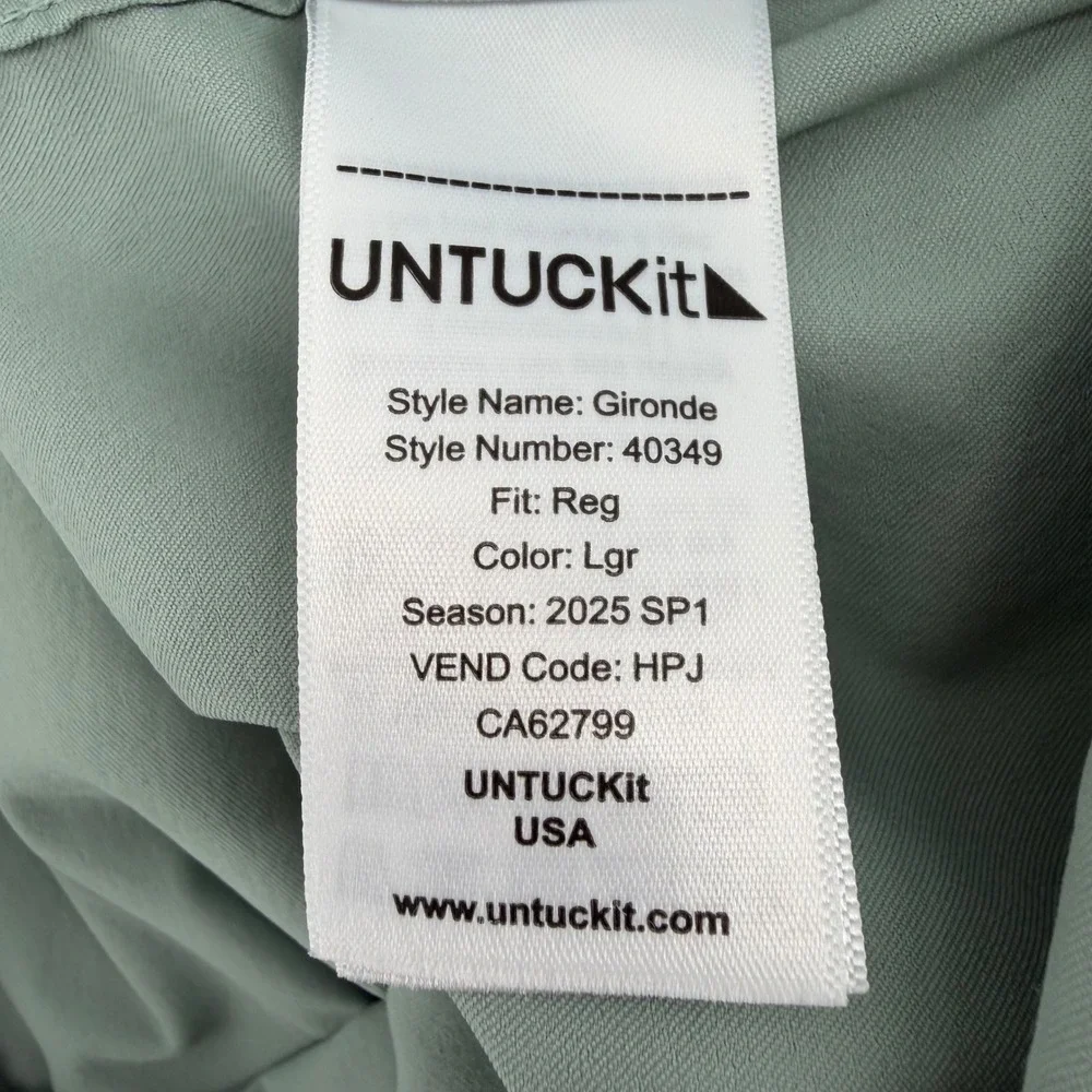 UNTUCKit Gironde Shirt Mens XL Sage Green Regular Fit Stretch Nylon 40349